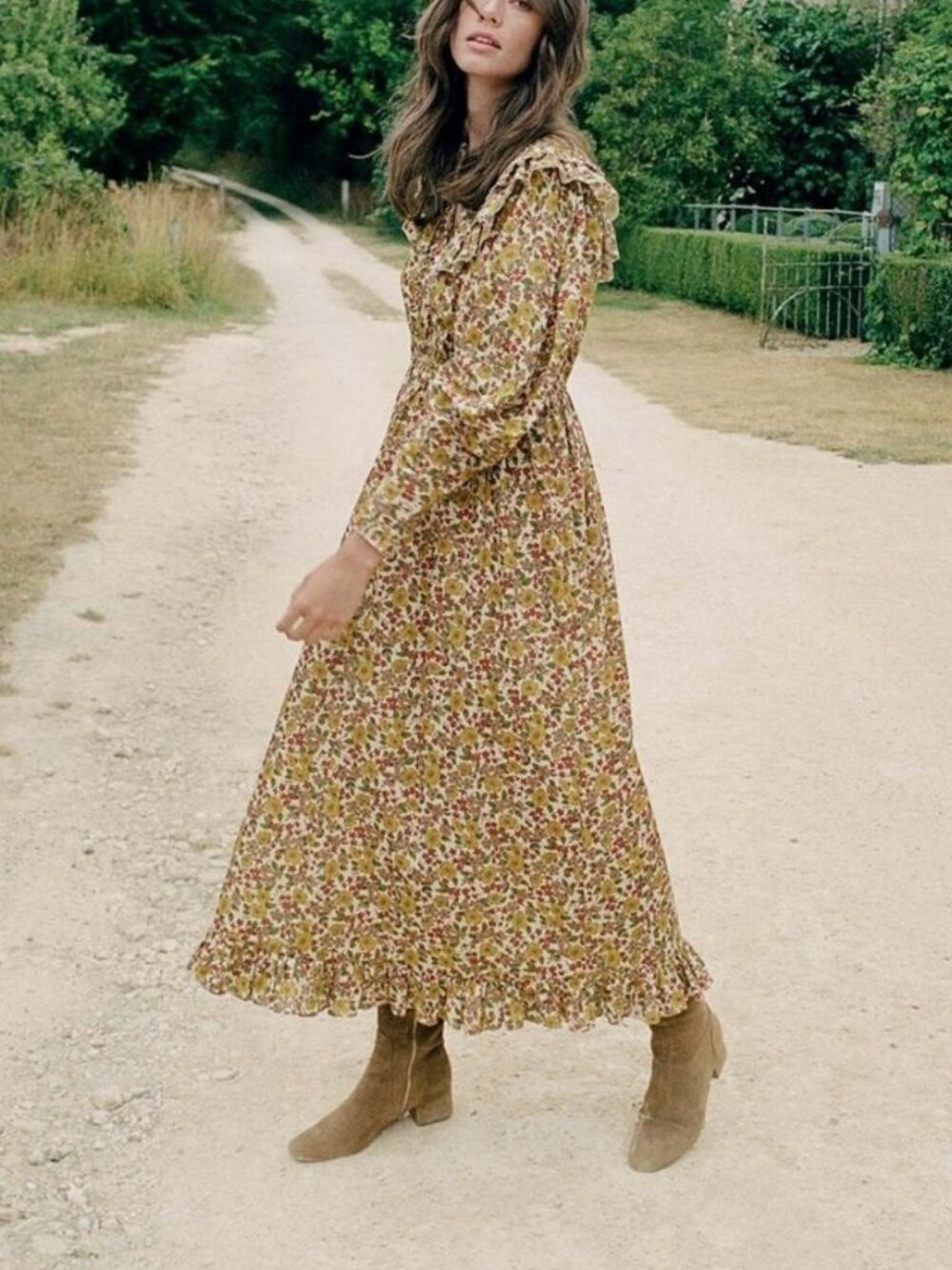 Doen Lauretta Floral Yellow Midi Dress In Jennifer Spring XXS